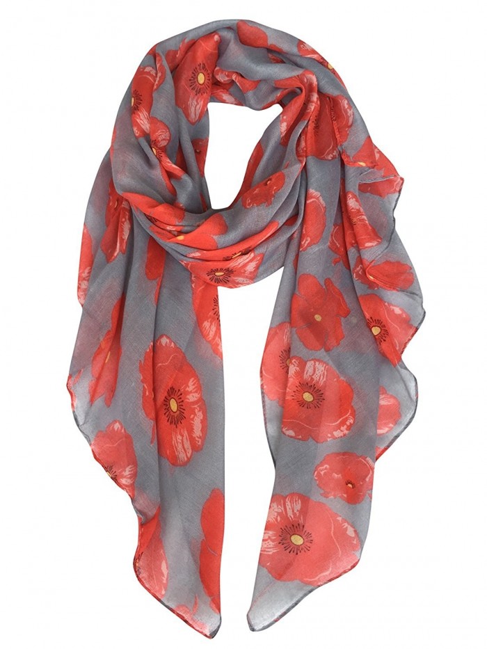 GERINLY - Lightweight Poppy Flower Print Oblong Shawl Scarf - Grey - C812N9KHY4I