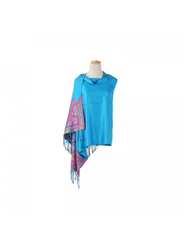 Women Paisley Pashmina Shawl Embroidery - Green Blue - C81809WGHUD