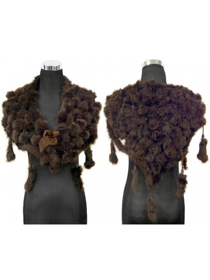 Bridal Angora Rabbit Fur Pom Balls Triangle Shawl Shrug Scarf-Dark Brown - CN1178S9TVF