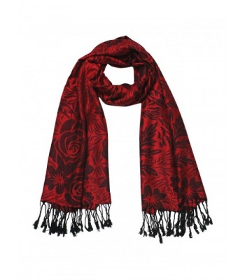 Rose Jacquard Scarf Women's Fashion Shawl Long Soft Accent Wrap In Red/Black - CU187NGURHS