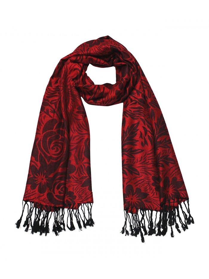 Rose Jacquard Scarf Women's Fashion Shawl Long Soft Accent Wrap In Red/Black - CU187NGURHS