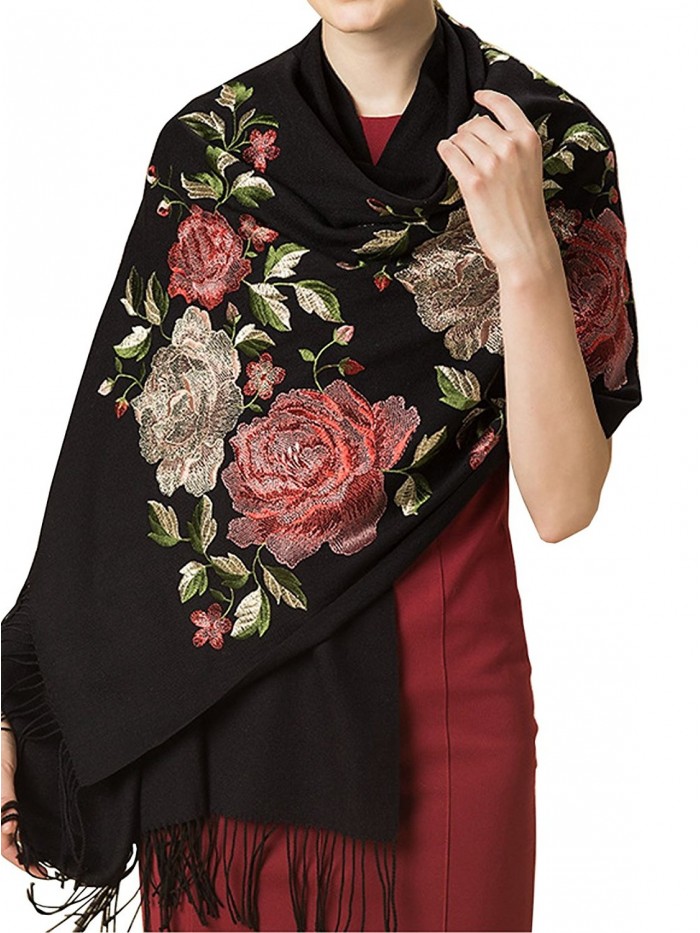 TLIH Womens Top Class Peony Embroidered - Black - CQ12MQKOAK3