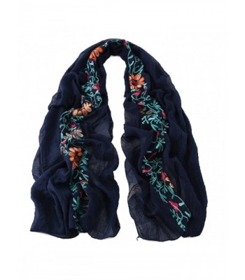 Womens Fashion Scarves Oversized Shawl Wrap Warm Linen Soft Long Scarf for Winter - Navy Blue - CL187QIH95T