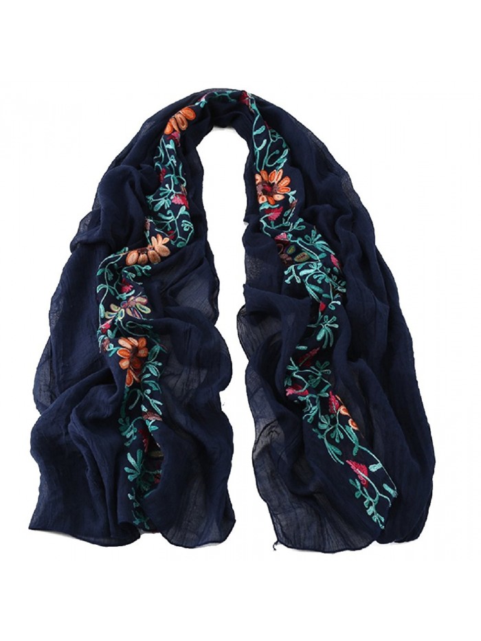 Womens Fashion Scarves Oversized Shawl Wrap Warm Linen Soft Long Scarf for Winter - Navy Blue - CL187QIH95T