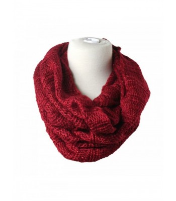 Premium Women's Winter Warm Scarf Infinity Cable Knit Cowl Neck Long Scarf Shawl - Warm Red - C3127KBLM69