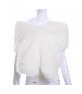 KAMA BRIDAL Women Long Faux Fox Fur Shawl Bridal Stole Cover Up Winter Soft Bolero Scarf - White - CH1807OMLGK