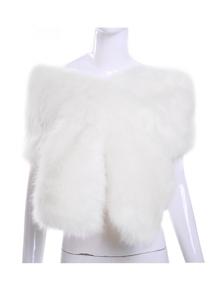 KAMA BRIDAL Women Long Faux Fox Fur Shawl Bridal Stole Cover Up Winter Soft Bolero Scarf - White - CH1807OMLGK