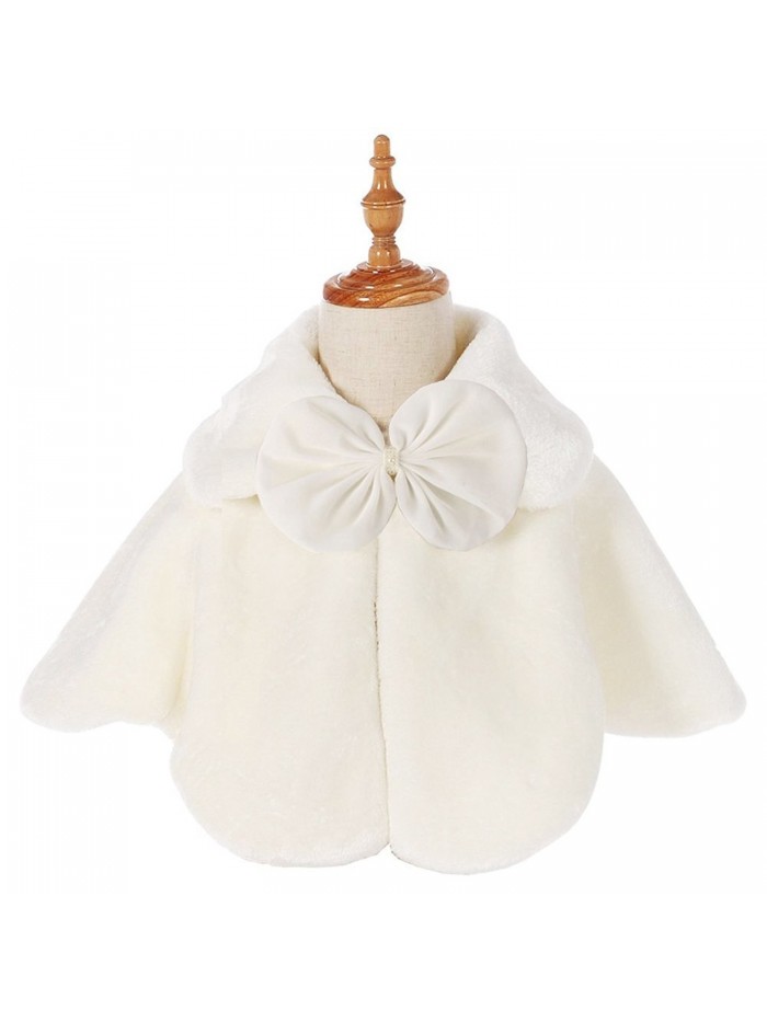 Fankeshi Flower Girl Faux Fur Shawl Wraps Cape Kids Wedding Communion - Ivory - CD187HLERGO