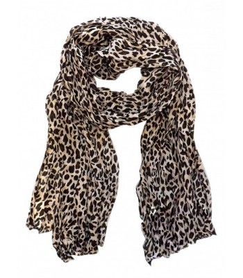 Peach Couture Trendy Women's Leopard Animal Print Crinkle Scarf wrap - Cream - CY11ULNMB23
