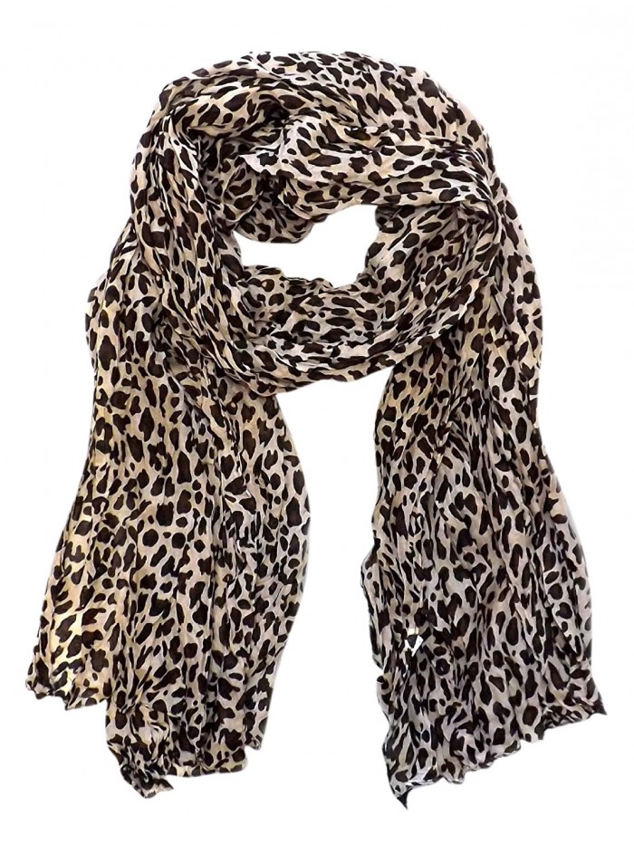 Peach Couture Trendy Women's Leopard Animal Print Crinkle Scarf wrap - Cream - CY11ULNMB23