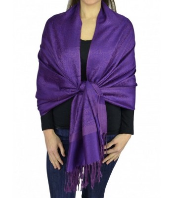 Belle Donne Jacquard Paisley Pashmina Soft Elegant Scarves Wrap Shawl Stole - Plum Violet - CQ12C7I8281