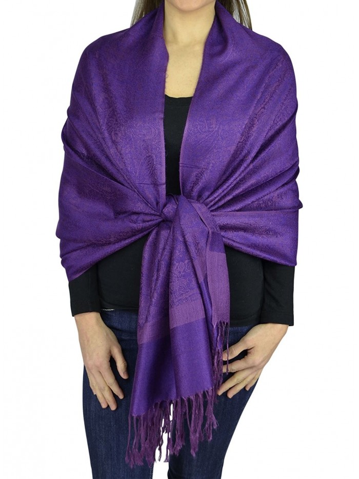 Belle Donne Jacquard Paisley Pashmina Soft Elegant Scarves Wrap Shawl Stole - Plum Violet - CQ12C7I8281