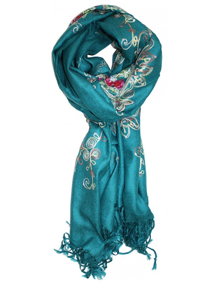 Ted and Jack - Simple Classic Embroidered Solid Pashmina - Teal - CJ186XH8Y7L