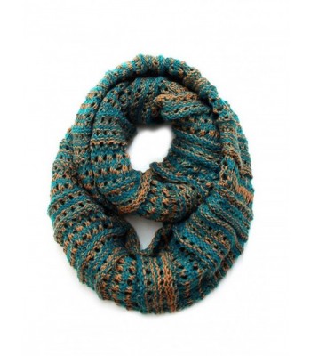 Plum Feathers Two Tone Crochet Knit Infinity Scarf - Teal-taupe - C011NQURO93