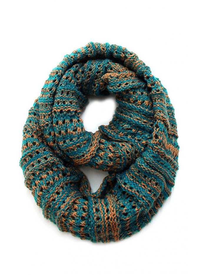 Plum Feathers Two Tone Crochet Knit Infinity Scarf - Teal-taupe - C011NQURO93