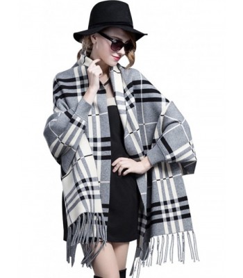 Bellady Winter Thick Cardigan Coat Ladies Open Front Fringe Batwing Poncho Plaid Cardigan Cape - Gray - C212MD1ZTK1