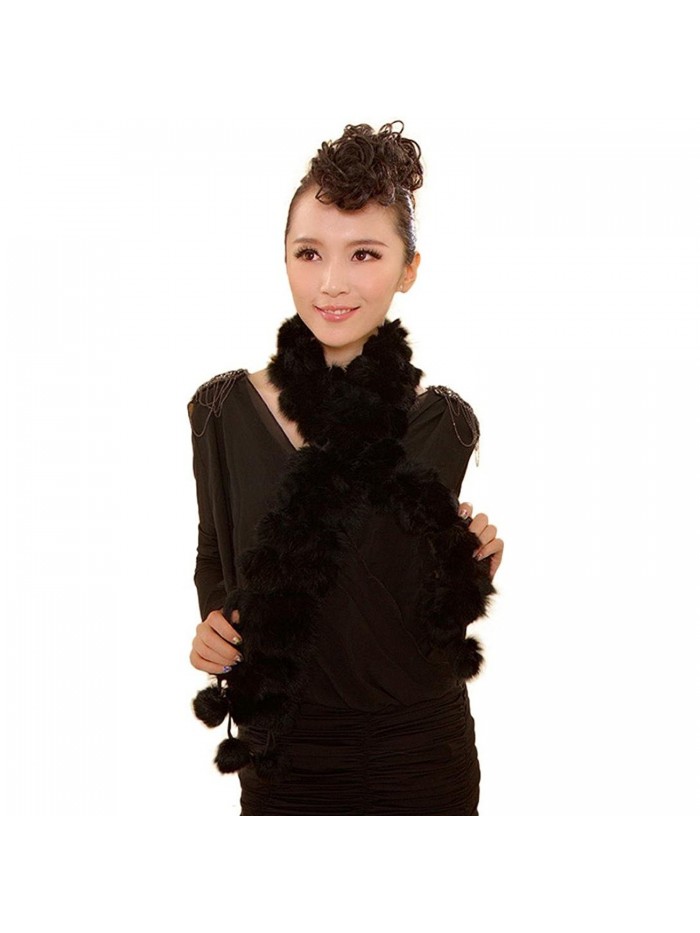 Binmer(TM)Women Winter Rabbit Fur Scarf Lady Casual Fur Scarves Fur Ball Velvet Scarf - Black - CV128V2IA01