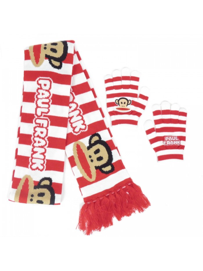 Paul Frank Julius Striped Red and White Scarf & Glove Set - CO11JB0TBQV