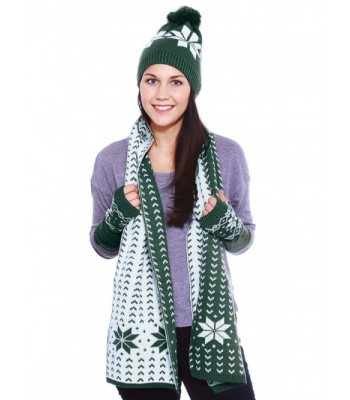 Simplicity Winter Adult/Child Snowflake Knit Set Scarf- Gloves & Beanie - Snow_adult_grn - C811GQHRTYX