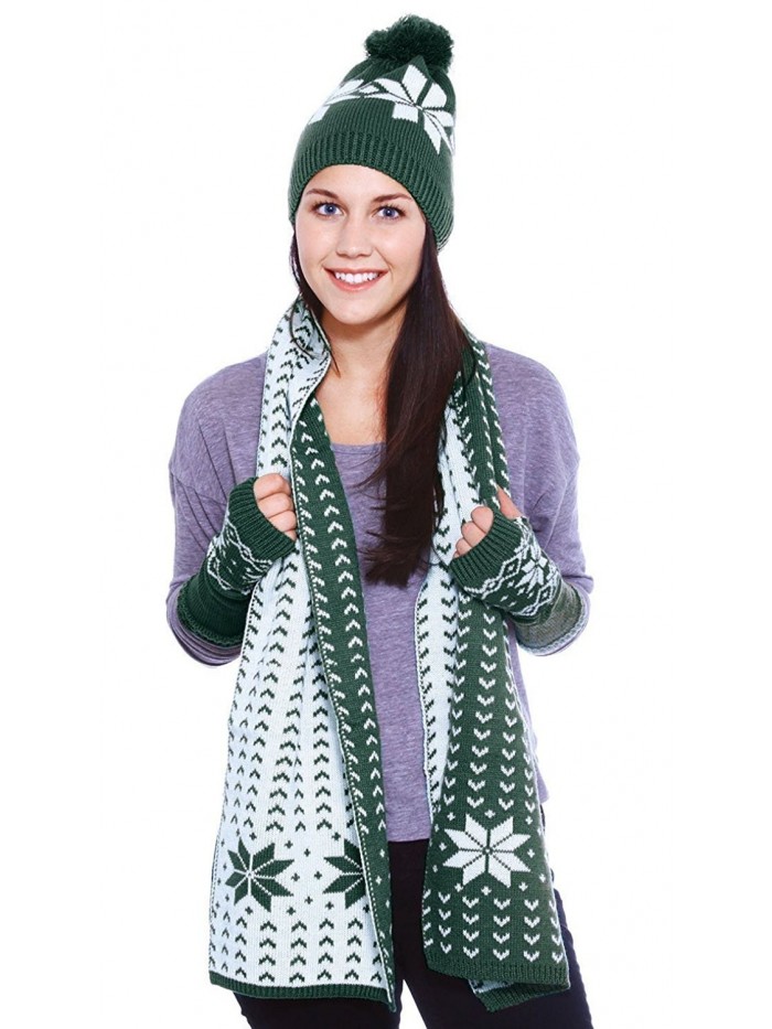 Simplicity Winter Adult/Child Snowflake Knit Set Scarf- Gloves & Beanie - Snow_adult_grn - C811GQHRTYX