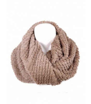 Women's Faux Fur Infinity Scarf - Warm Lightweight Loop Circle Scarves Neck warmer for Ladies and Girls - Khaki - CY12LLCKIB3