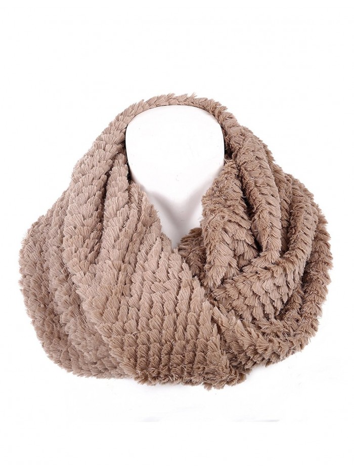 Women's Faux Fur Infinity Scarf - Warm Lightweight Loop Circle Scarves Neck warmer for Ladies and Girls - Khaki - CY12LLCKIB3