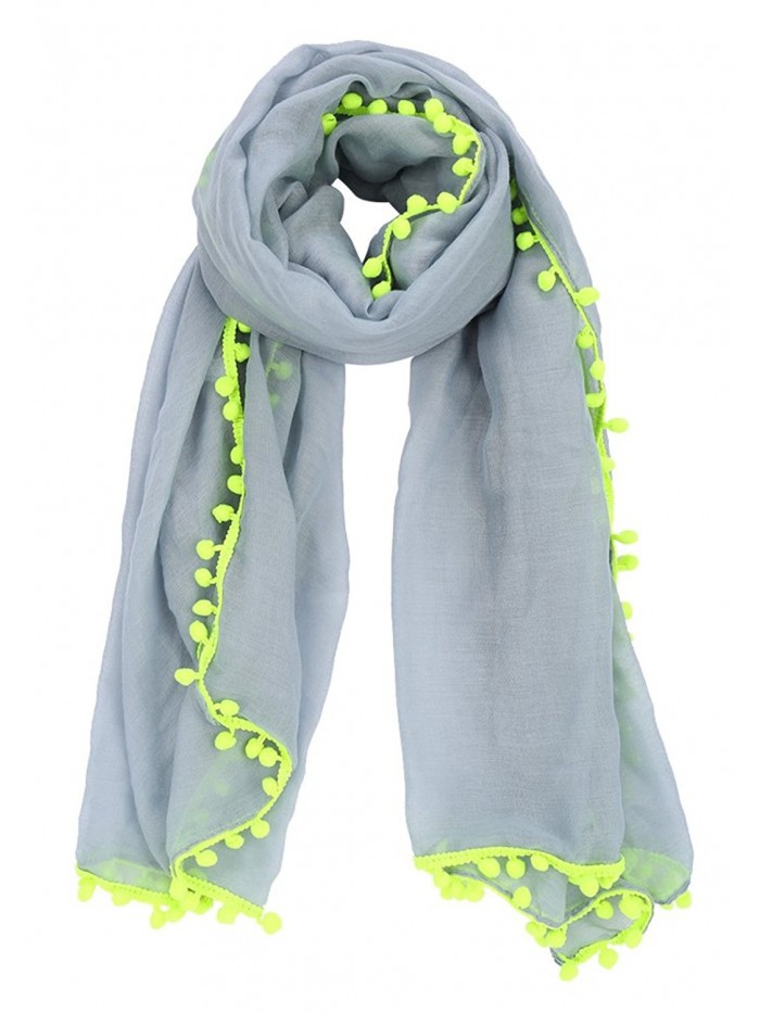 MissShorthair Womens Lightweight Long Scarfs with Pom Poms Tassles - 12 Grey - CT17YSZ6GZM