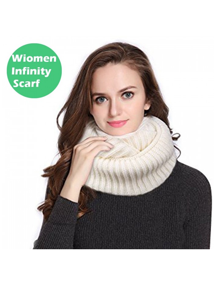 Women Infinity Scarf Circle Loop Winter Thick Knitted Scarves Fashion Soft - Flat-white - C1186YIWUZ3
