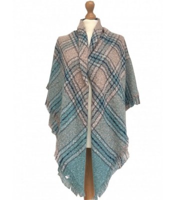 New Ladies Oversized Warm Winter Blanket Scarf Tartan Plaid Check Shawl Wrap - Mint & Peach - CB186RKQRY7