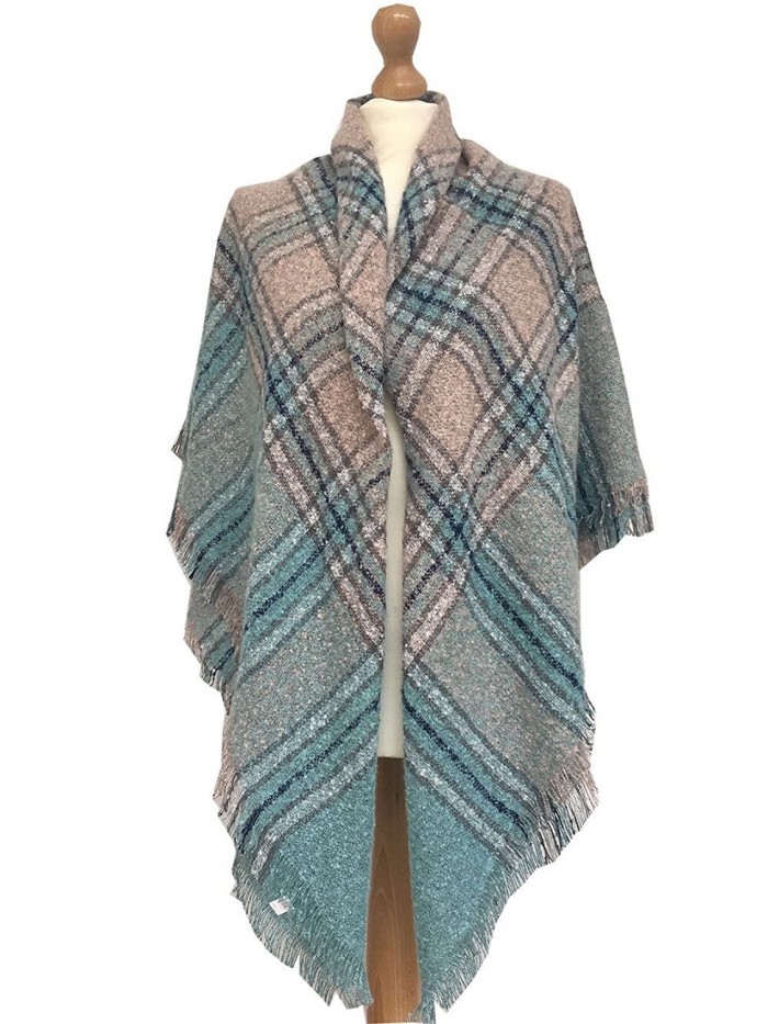 New Ladies Oversized Warm Winter Blanket Scarf Tartan Plaid Check Shawl Wrap - Mint & Peach - CB186RKQRY7