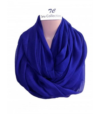 TC Solid Color and Print Soft Lightweight Chiffon Silk Feel Luxury Infinity Scarf - Royal Blue - CC189N3RELN