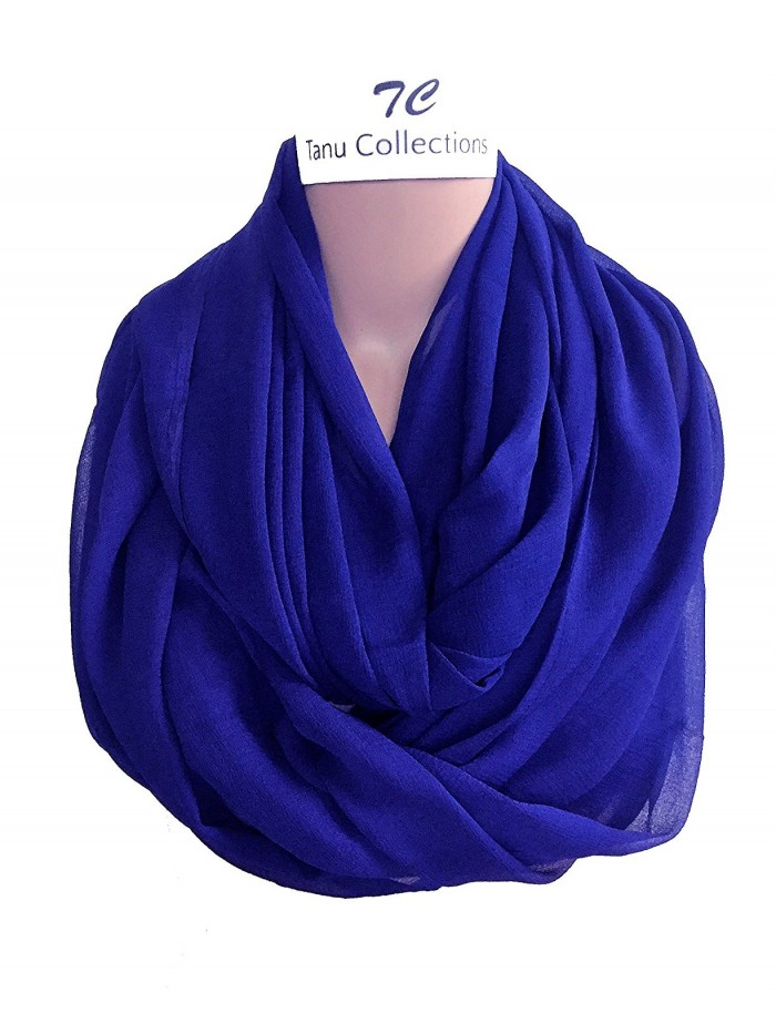 TC Solid Color and Print Soft Lightweight Chiffon Silk Feel Luxury Infinity Scarf - Royal Blue - CC189N3RELN