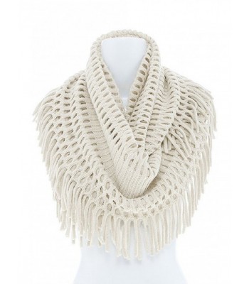 Women's Winter Warm Knit Infinity Fringed Scarf- Multiple Colors KSF1415 - Ivory - CA1874XZKDE