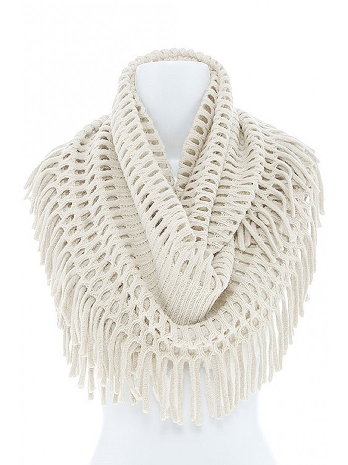 Women's Winter Warm Knit Infinity Fringed Scarf- Multiple Colors KSF1415 - Ivory - CA1874XZKDE