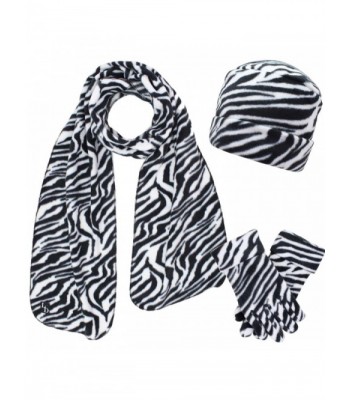 Animal Print Fleece Hat Scarf & Matching Glove Set - White - CL110C3UYVR