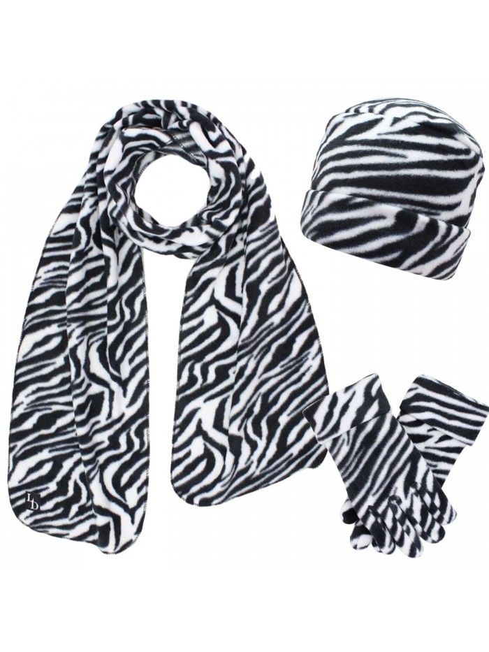 Animal Print Fleece Hat Scarf & Matching Glove Set - White - CL110C3UYVR