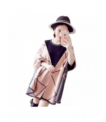 Stylish Oversize Plaid Blanket Big Square Long Scarves Warm Cashmere Shawl Wrap for Women - Pink&dark Grey - C81873DQ6RY