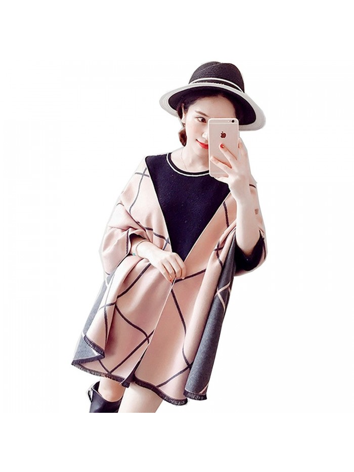 Stylish Oversize Plaid Blanket Big Square Long Scarves Warm Cashmere Shawl Wrap for Women - Pink&dark Grey - C81873DQ6RY