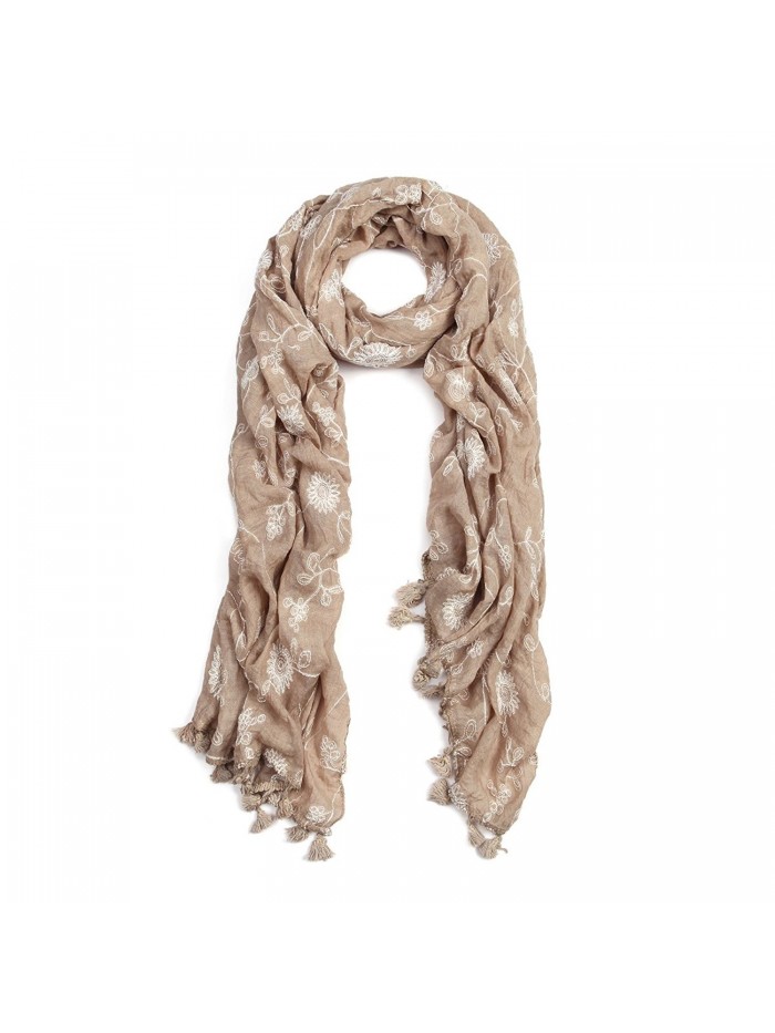 Premium Viscose Elegant Lace Floral Scarf - Different Colors Available - Taupe - C811O3KAQCL