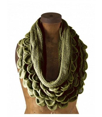 Chic Oversized Ruffle Knitted Infinity Scarf - Olive Green - C9117VLTYCN