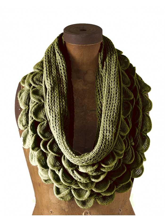 Chic Oversized Ruffle Knitted Infinity Scarf - Olive Green - C9117VLTYCN