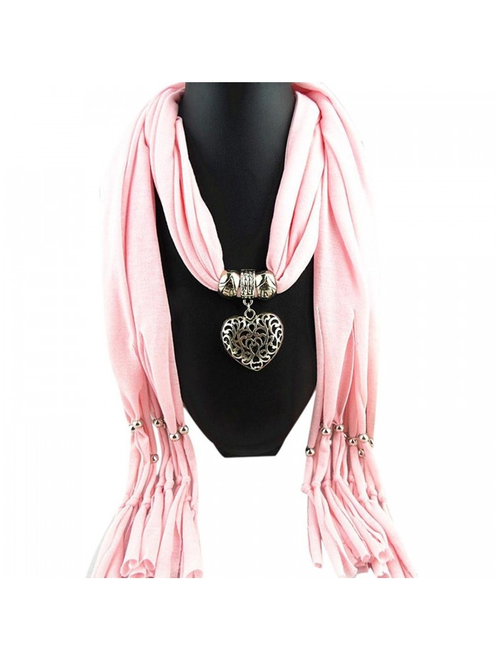 Tenworld Women Winter Heart Necklace Scarf Lady Tassels Warm Scarves - Pink - CA12ODBCPC6
