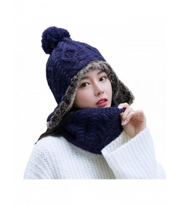 SIGGI Wool Peruvian Earflap Beanie Hat Fleece Lined Winter Snow Ski Hat Ladies - 89216_navy - C4188Q36ETD