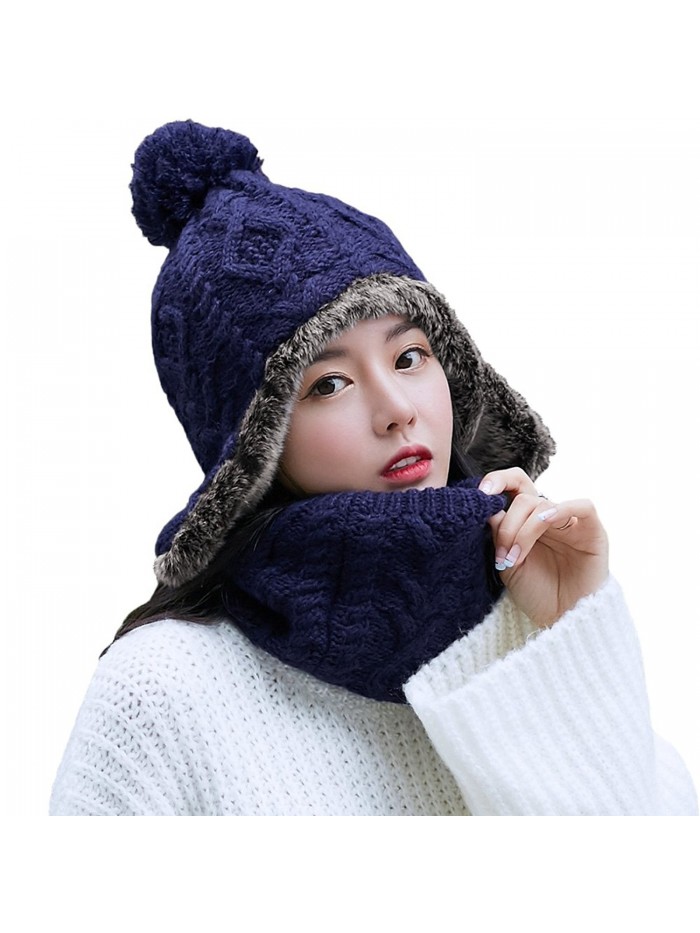 SIGGI Wool Peruvian Earflap Beanie Hat Fleece Lined Winter Snow Ski Hat Ladies - 89216_navy - C4188Q36ETD