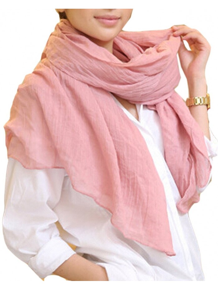 Freedi Solid Cotton Linen Silk Scarf Wraps Artificial Pashmina Shawls Women Winter Cn648 - Pink - C511PVRHK93