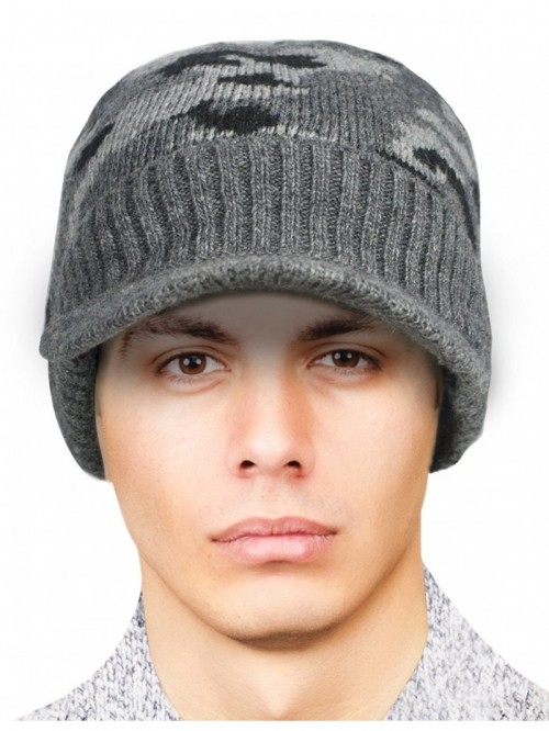 Men's Soft & Warm Velour Lined Solid Color Visor Cap Hat - Camo Gray ...