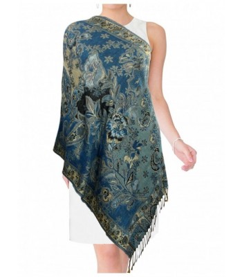 Metallic Paisley Flower Two Sided Reversible in Wraps & Pashminas