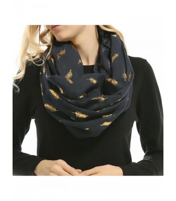 Women Soft Scarf Feather Print Lightweight Shawl Warm Bronzing Neck Wrap Scarves - Navy - CZ187WLH6RM