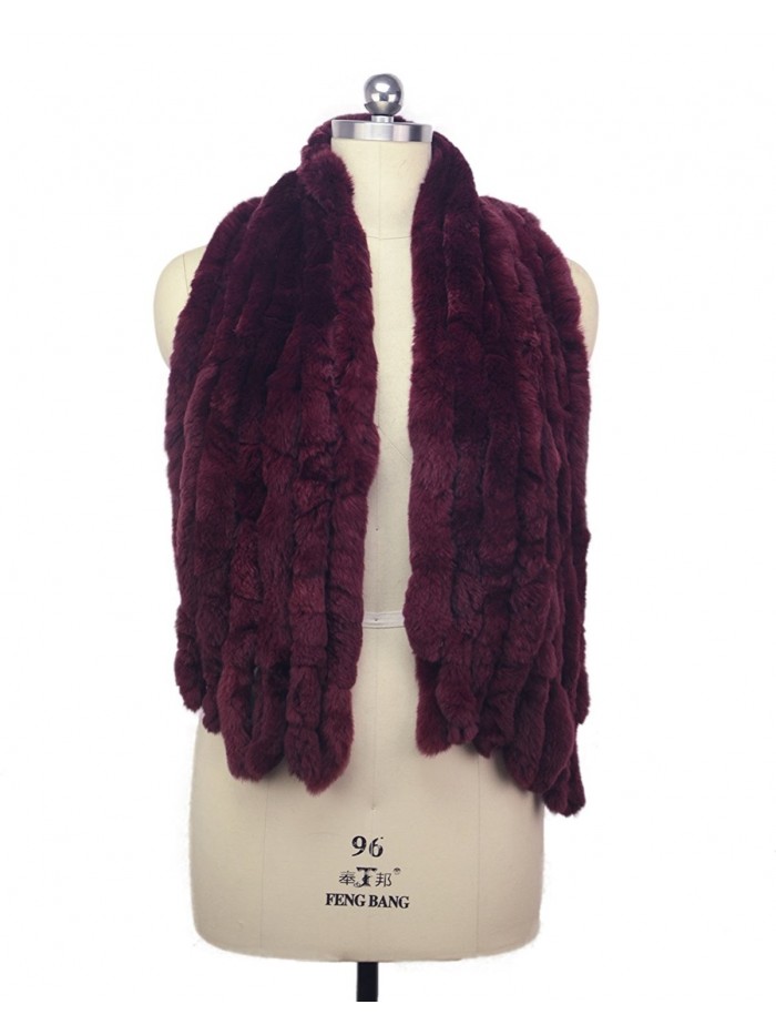 MEEFUR Women's Warm Scarves Fur Shawls Real Rex Rabbit Fur Wide Wraps - Winered - CK182GXGQ3L