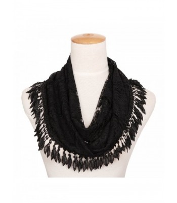 MissShorthair Womens Lightweight Lace Infinity Scarf with Tassels - Black Luck Leaf - CP1802TTOO5